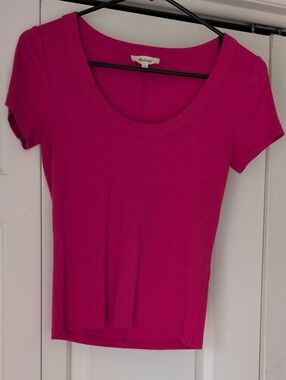 Madewell (Re)generative cotton Ribbed Scoop Neck Short Sleeve Top - Medium
